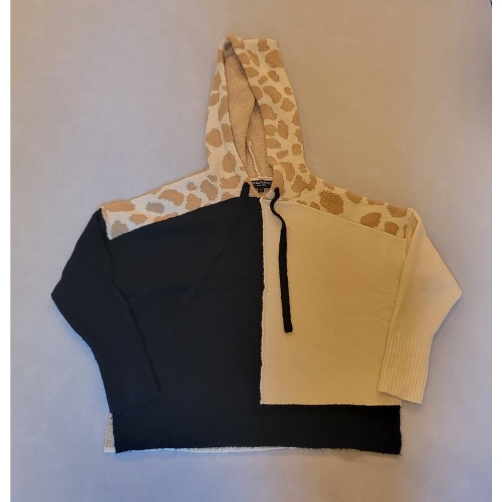 Central Park West Anthropologie Leopard Colorblock Knit Hoodie Sweater